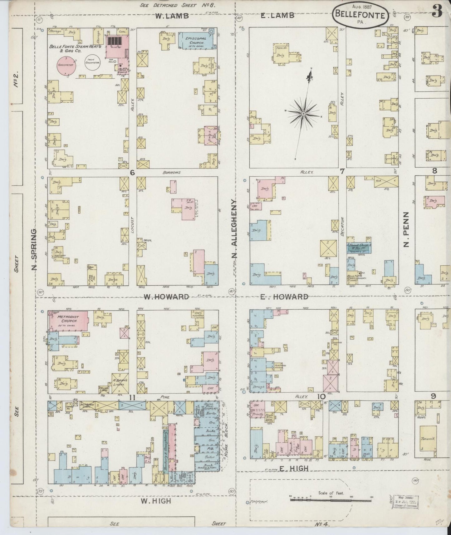 Sanborn Fire Insurance Map from Bellefonte, Centre County, Pennsylvania (1887), Sheet #0003 - Historic Sanborn Fire Insurance Map Print, vintage old map wall art, antique decor, genealogy gift, Pennsylvania Pennsylvania map