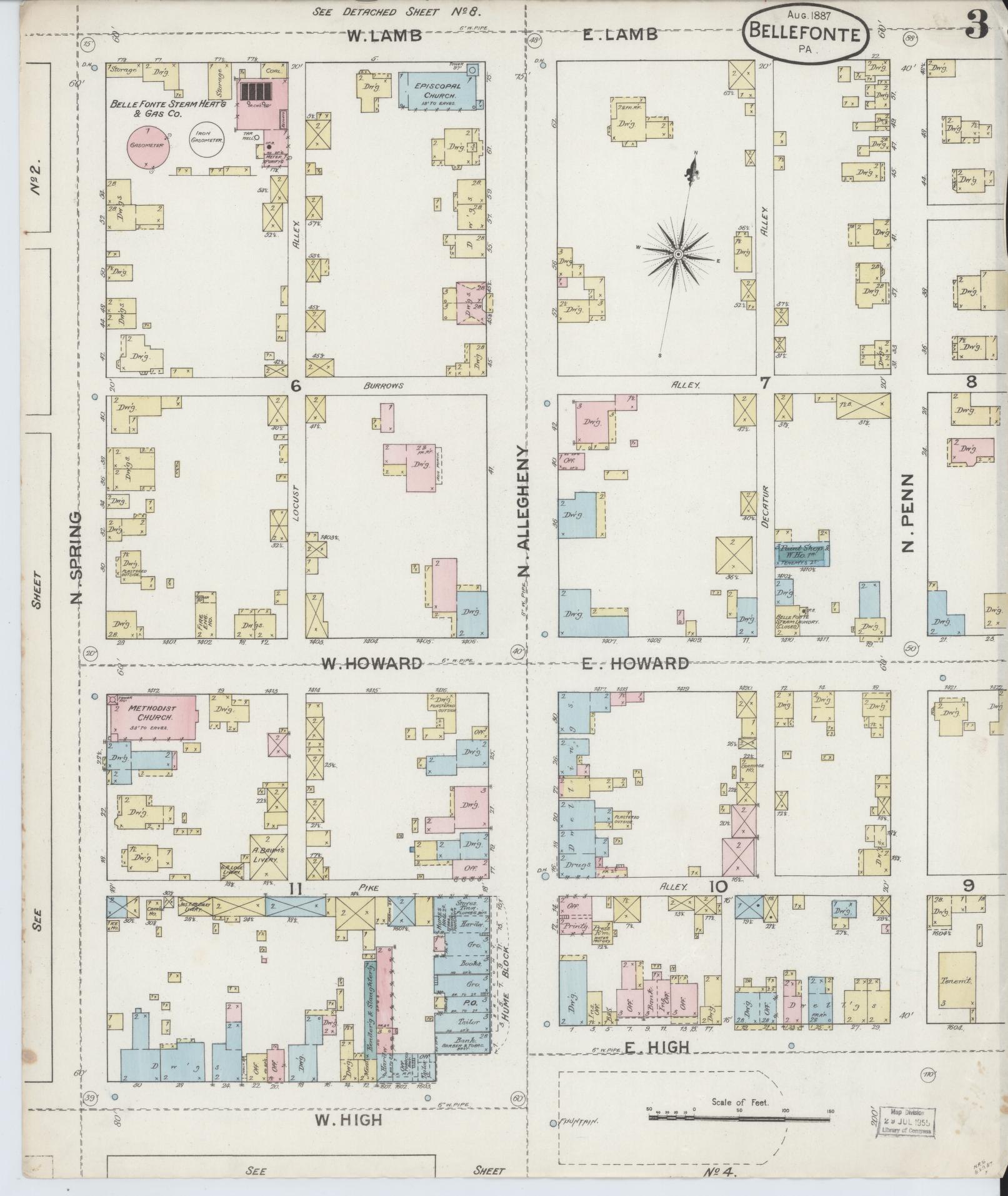Sanborn Fire Insurance Map from Bellefonte, Centre County, Pennsylvania (1887), Sheet #0003 - Historic Sanborn Fire Insurance Map Print, vintage old map wall art, antique decor, genealogy gift, Pennsylvania Pennsylvania map