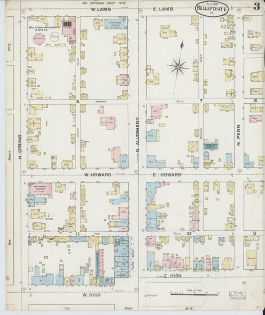 Sanborn Fire Insurance Map from Bellefonte, Centre County, Pennsylvania (1887), Sheet #0003 - Historic Sanborn Fire Insurance Map Print, vintage old map wall art, antique decor, genealogy gift, Pennsylvania Pennsylvania map