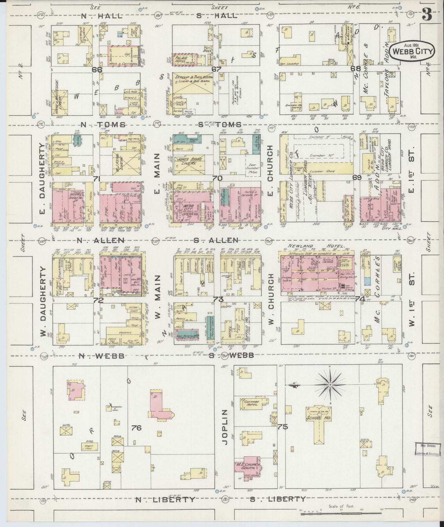 Sanborn Fire Insurance Map from Webb City, Jasper County, Missouri (1891), Sheet #0003 - Complete Map Set gallery image, historic Sanborn map, vintage wall art, Missouri Missouri