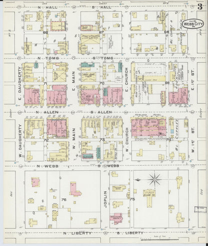 Sanborn Fire Insurance Map from Webb City, Jasper County, Missouri (1891), Sheet #0003 - Complete Map Set gallery image, historic Sanborn map, vintage wall art, Missouri Missouri