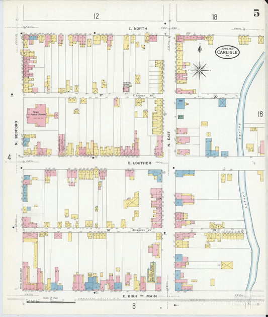 Sanborn Fire Insurance Map from Carlisle, Cumberland County, Pennsylvania (1909), Sheet #0005 - Historic Sanborn Fire Insurance Map Print, vintage old map wall art, antique decor, genealogy gift, Pennsylvania Pennsylvania map