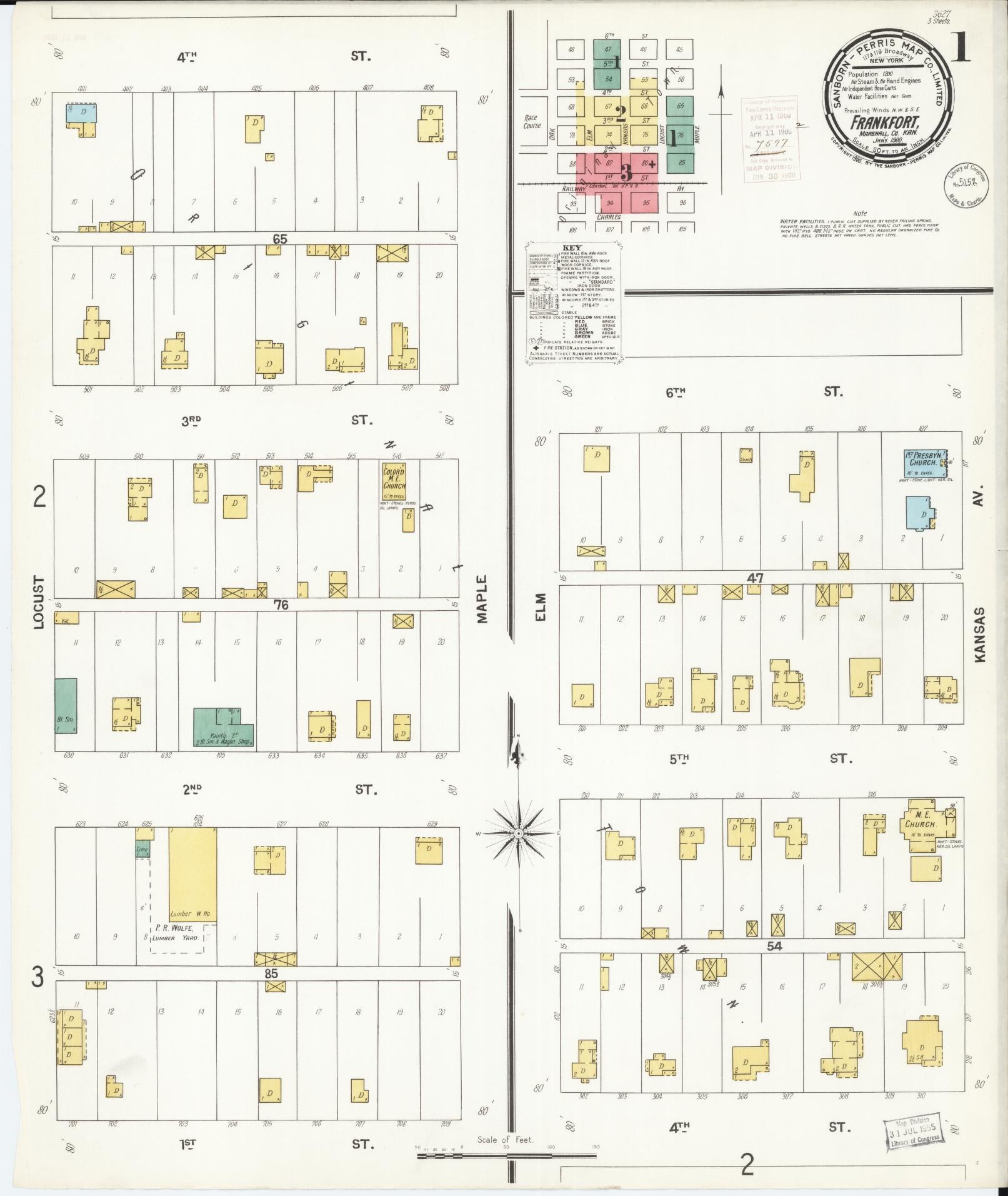 Sanborn Fire Insurance Map from Frankfort, Marshall County, Kansas (1900), Sheet #0001 - Complete Map Set gallery image, historic Sanborn map, vintage wall art, Kansas Kansas