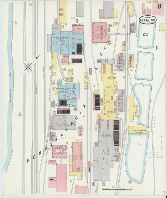 Sanborn Fire Insurance Map from Steelton, Dauphin County, Pennsylvania (1896), Sheet #0008 - Historic Sanborn Fire Insurance Map Print, vintage old map wall art, antique decor, genealogy gift, Pennsylvania Pennsylvania map