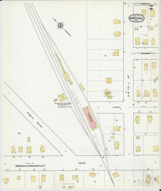 Sanborn Fire Insurance Map from Marshall, Lyon County, Minnesota (1917), Sheet #0002 - Historic Sanborn Fire Insurance Map Print, vintage old map wall art, antique decor, genealogy gift, Minnesota Minnesota map