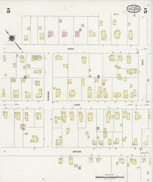 Sanborn Fire Insurance Map from Pulaski, Oswego County, New York (1925), Sheet #0005 - Historic Sanborn Fire Insurance Map Print, vintage old map wall art, antique decor, genealogy gift, New York New York map