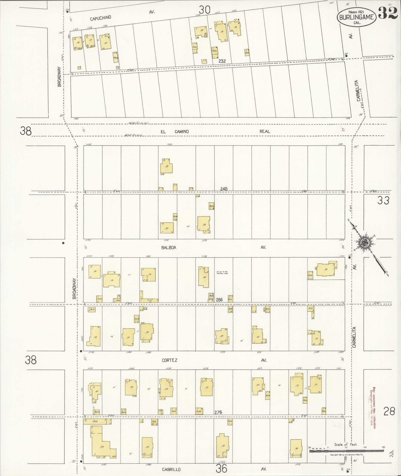 Sanborn Fire Insurance Map from Burlingame, San Mateo County, California (1921), Sheet #0032 - Complete Map Set gallery image, historic Sanborn map, vintage wall art, California California