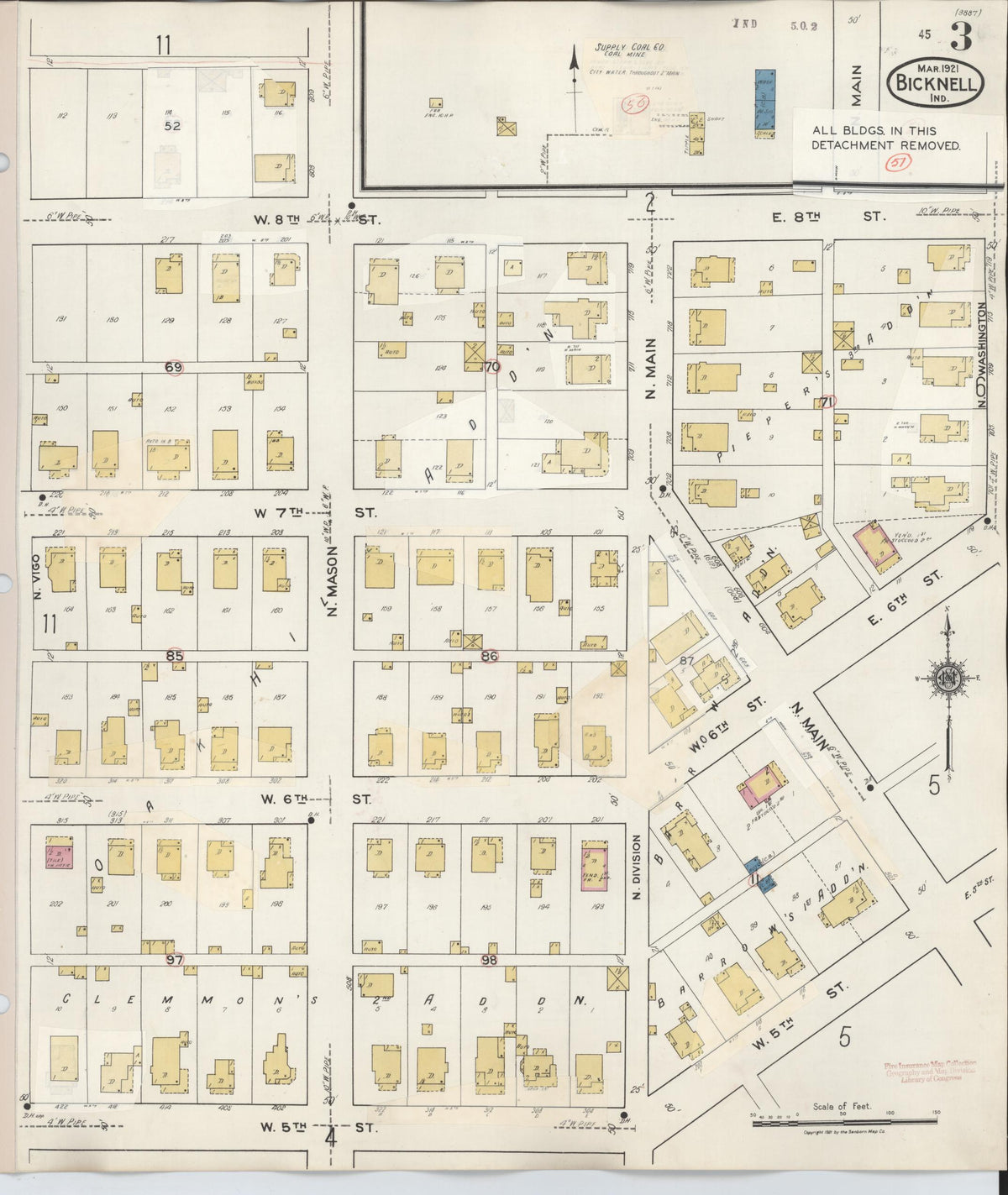 Sanborn Fire Insurance Map from Bicknell, Knox County, Indiana (1946), Sheet #0003 - Historic Sanborn Fire Insurance Map Print, vintage old map wall art, antique decor, genealogy gift, Indiana Indiana map