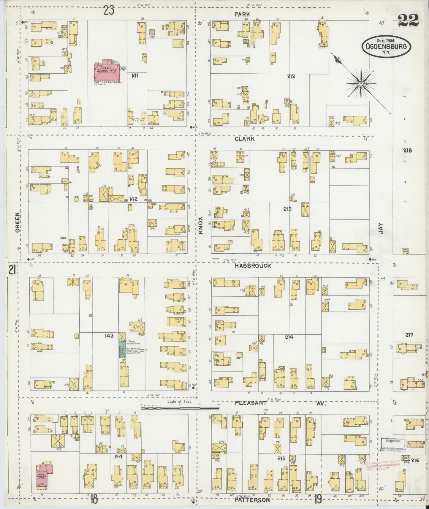 Sanborn Fire Insurance Map from Ogdensburg, St. Lawrence County, New York (1904), Sheet #0022 - Historic Sanborn Fire Insurance Map Print, vintage old map wall art, antique decor, genealogy gift, New York New York map