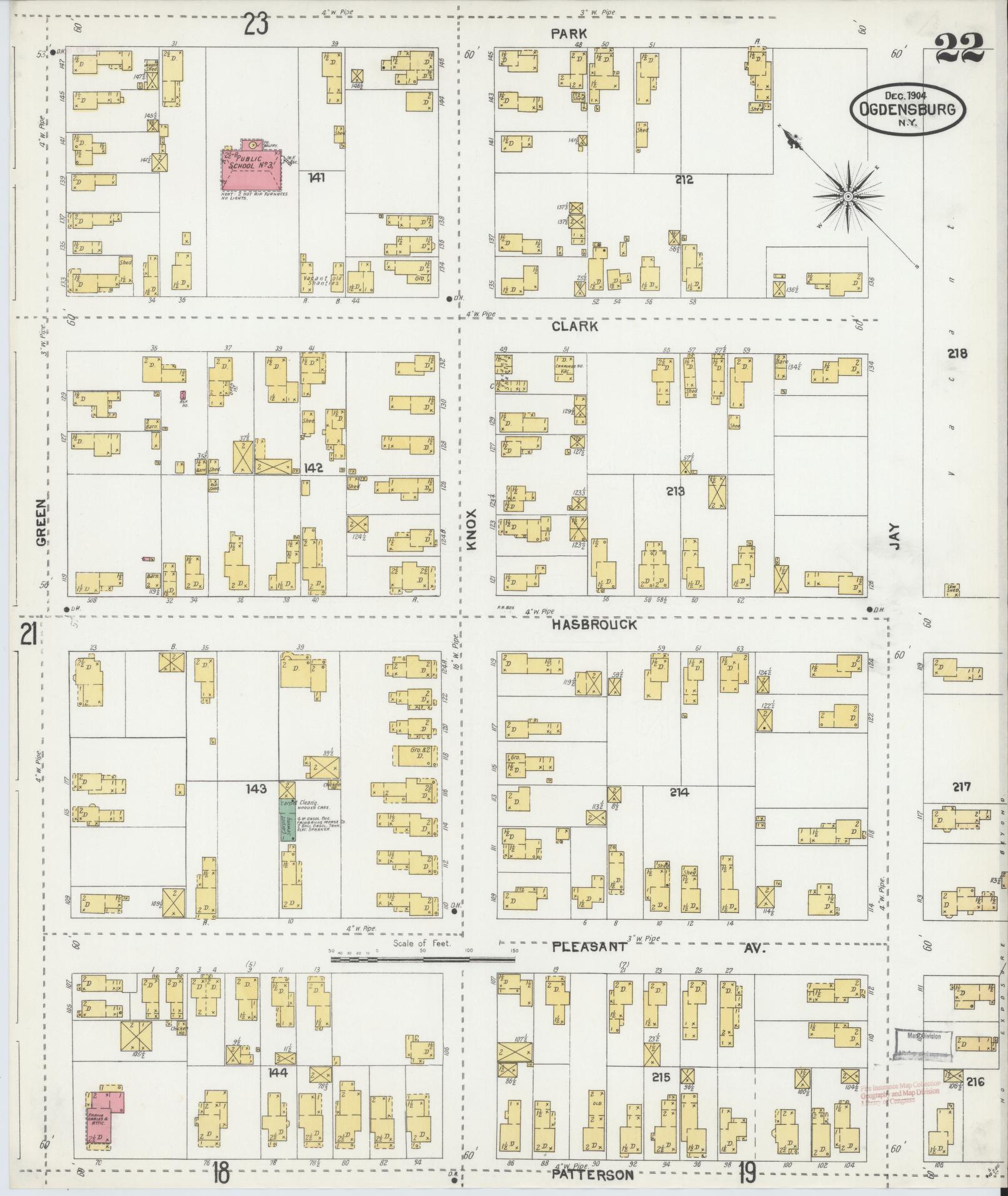 Sanborn Fire Insurance Map from Ogdensburg, St. Lawrence County, New York (1904), Sheet #0022 - Historic Sanborn Fire Insurance Map Print, vintage old map wall art, antique decor, genealogy gift, New York New York map