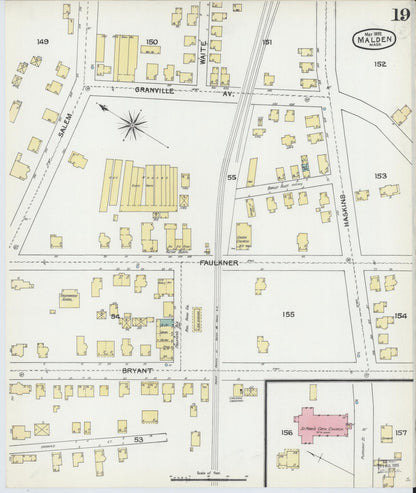 Sanborn Fire Insurance Map from Malden, Middlesex County, Massachusetts (1892), Sheet #0019 - Historic Sanborn Fire Insurance Map Print, vintage old map wall art, antique decor, genealogy gift, Massachusetts Massachusetts map