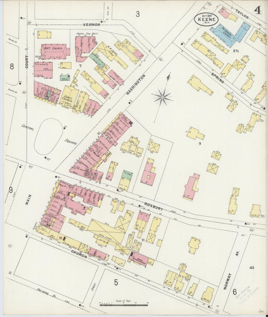 Sanborn Fire Insurance Map from Keene, Cheshire County, New Hampshire (1897), Sheet #0004 - Historic Sanborn Fire Insurance Map Print, vintage old map wall art, antique decor, genealogy gift, New Hampshire New Hampshire map