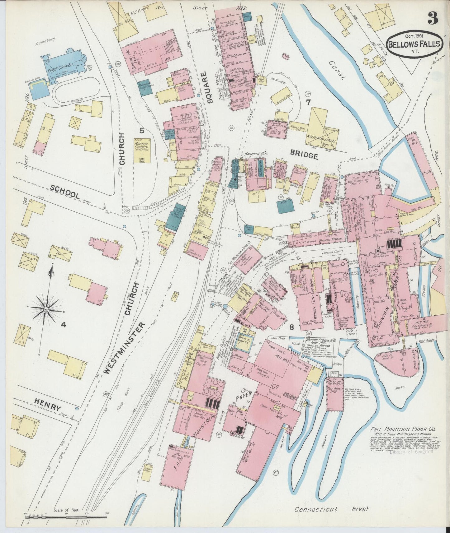 Sanborn Fire Insurance Map from Bellows Falls, Windham County, Vermont (1891), Sheet #0003 - Complete Map Set gallery image, historic Sanborn map, vintage wall art, Vermont Vermont