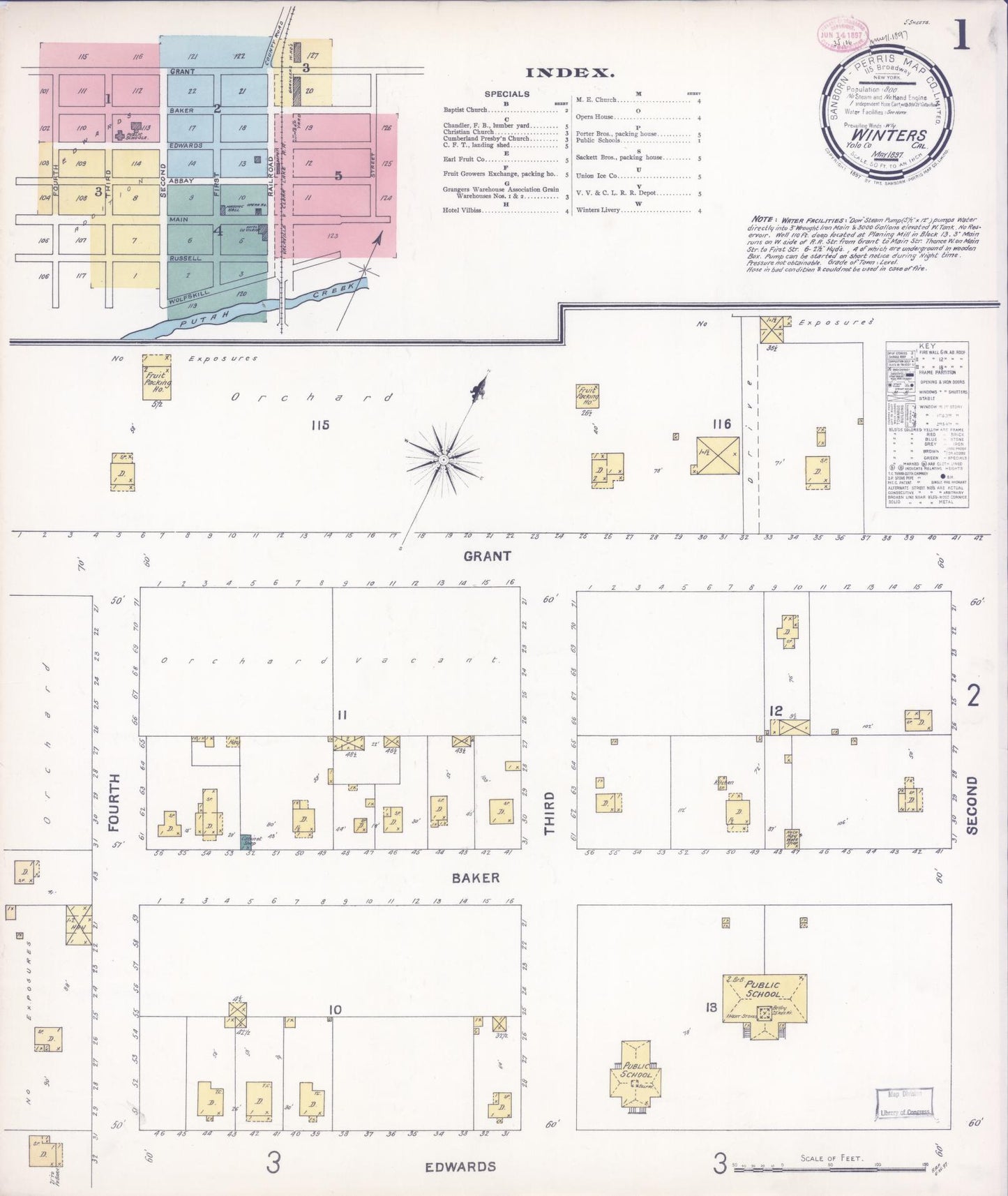 Sanborn Fire Insurance Map from Winters, Yolo County, California (1897), Sheet #0001 - Complete Map Set gallery image, historic Sanborn map, vintage wall art, California California