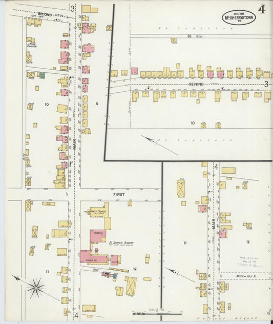 Sanborn Fire Insurance Map from McSherrystown, Adams County, Pennsylvania (1899), Sheet #0004 - Historic Sanborn Fire Insurance Map Print, vintage old map wall art, antique decor, genealogy gift, Pennsylvania Pennsylvania map