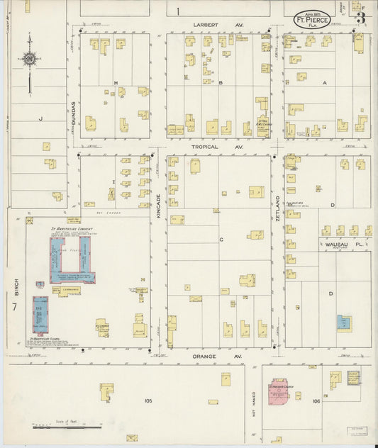 Sanborn Fire Insurance Map from Fort Pierce, St Lucie County, Florida (1915), Sheet #0003 - Historic Sanborn Fire Insurance Map Print, vintage old map wall art, antique decor, genealogy gift, Florida Florida map