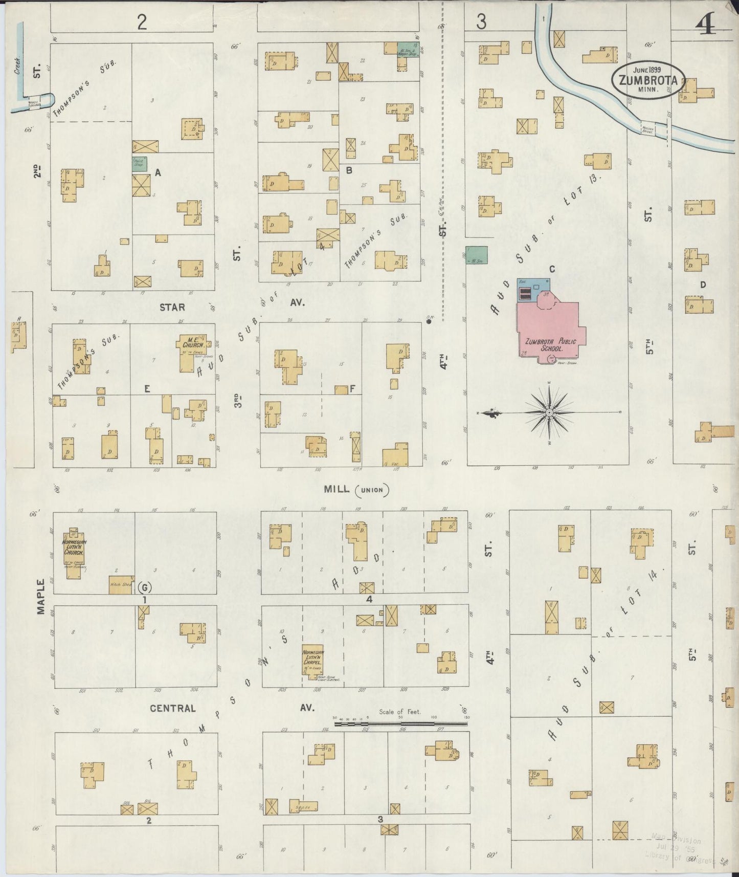 Sanborn Fire Insurance Map from Zumbrota, Goodhue County, Minnesota (1899), Sheet #0004 - Complete Map Set gallery image, historic Sanborn map, vintage wall art, Minnesota Minnesota