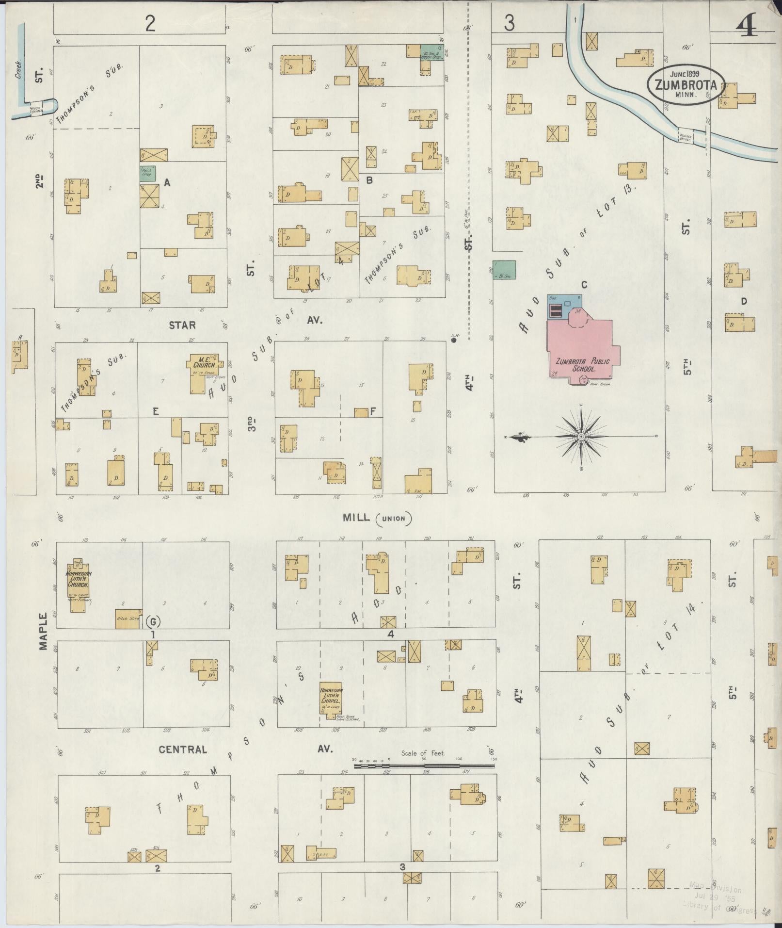 Sanborn Fire Insurance Map from Zumbrota, Goodhue County, Minnesota (1899), Sheet #0004 - Complete Map Set gallery image, historic Sanborn map, vintage wall art, Minnesota Minnesota
