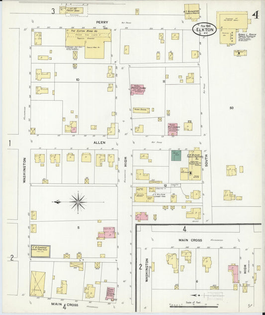 Sanborn Fire Insurance Map from Elkton, Todd County, Kentucky (1909), Sheet #0004 - Historic Sanborn Fire Insurance Map Print, vintage old map wall art, antique decor, genealogy gift, Kentucky Kentucky map
