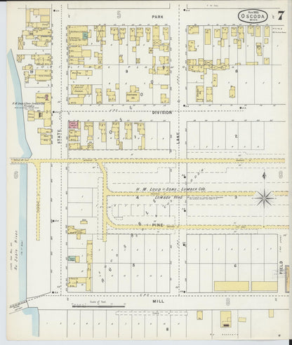 Sanborn Fire Insurance Map from Oscoda, Iosco County, Michigan (1895), Sheet #0007 - Historic Sanborn Fire Insurance Map Print, vintage old map wall art, antique decor, genealogy gift, Michigan Michigan map