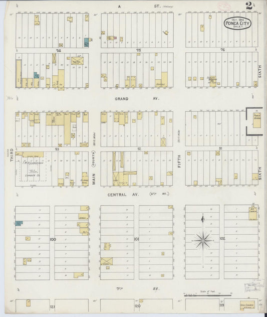 Sanborn Fire Insurance Map from Ponca City, Kay County, Oklahoma (1894), Sheet #0002 - Historic Sanborn Fire Insurance Map Print, vintage old map wall art, antique decor, genealogy gift, Oklahoma Oklahoma map