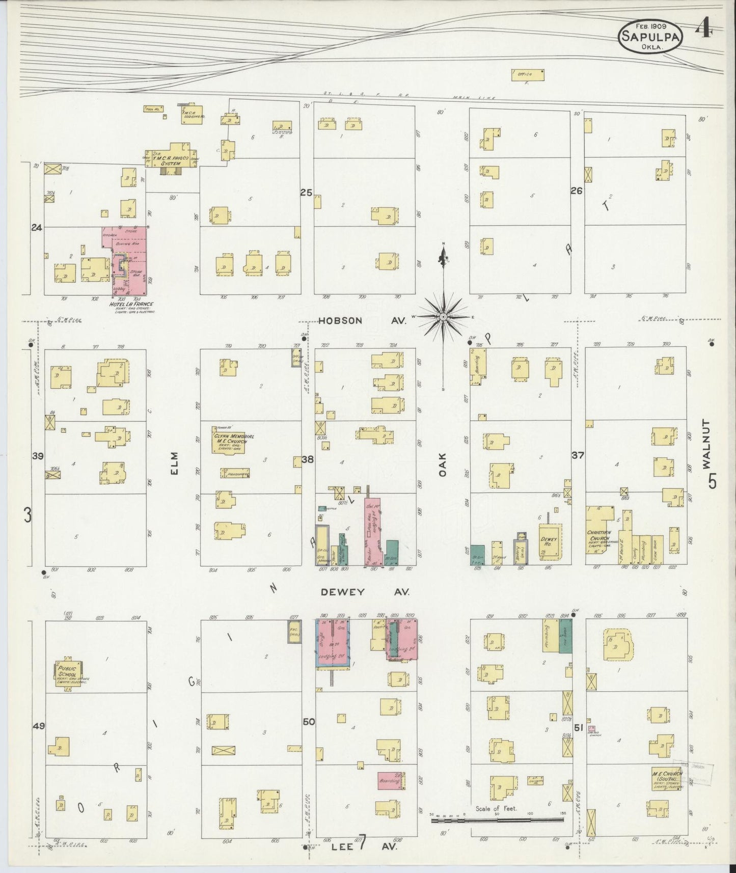 Sanborn Fire Insurance Map from Sapulpa, Creek County, Oklahoma (1909), Sheet #0004 - Complete Map Set gallery image, historic Sanborn map, vintage wall art, Oklahoma Oklahoma