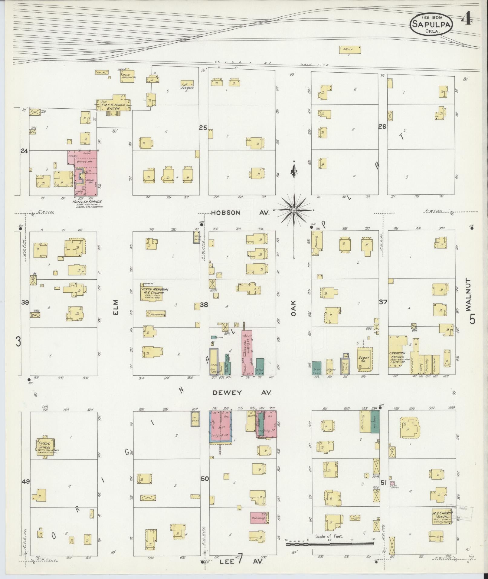 Sanborn Fire Insurance Map from Sapulpa, Creek County, Oklahoma (1909), Sheet #0004 - Complete Map Set gallery image, historic Sanborn map, vintage wall art, Oklahoma Oklahoma