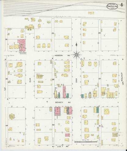 Sanborn Fire Insurance Map from Sapulpa, Creek County, Oklahoma (1909), Sheet #0004 - Complete Map Set gallery image, historic Sanborn map, vintage wall art, Oklahoma Oklahoma