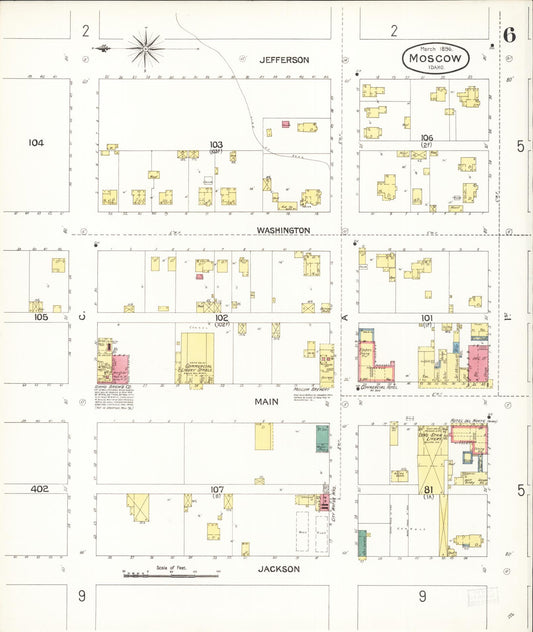 Sanborn Fire Insurance Map from Moscow, Latah County, Idaho (1896), Sheet #0006 - Historic Sanborn Fire Insurance Map Print, vintage old map wall art, antique decor, genealogy gift, Idaho Idaho map