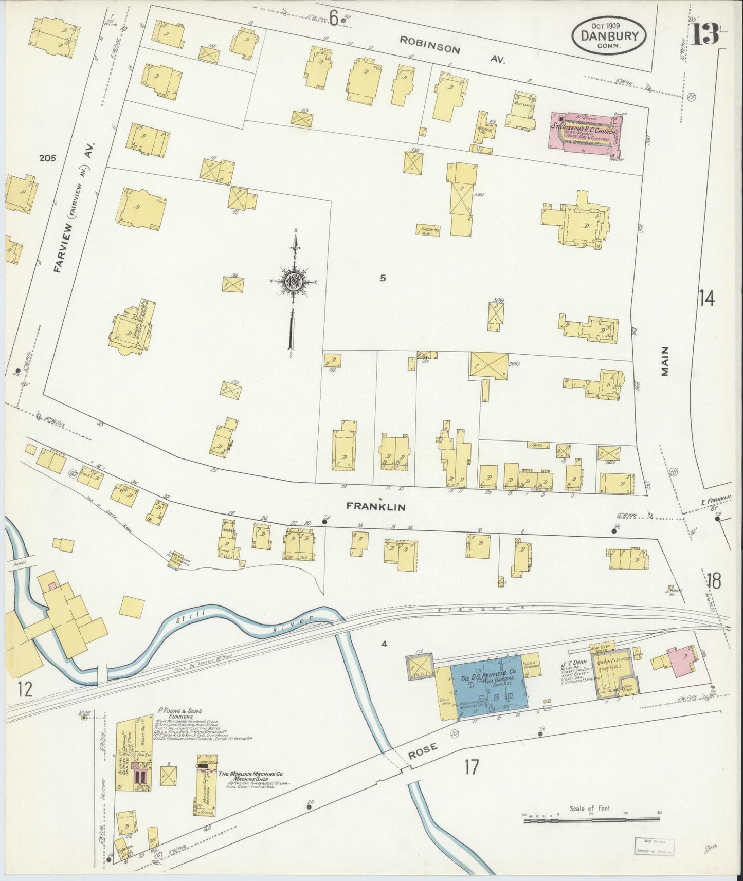 Sanborn Fire Insurance Map from Danbury, Fairfield County, Connecticut (1909), Sheet #0013 - Complete Map Set gallery image, historic Sanborn map, vintage wall art, Connecticut Connecticut
