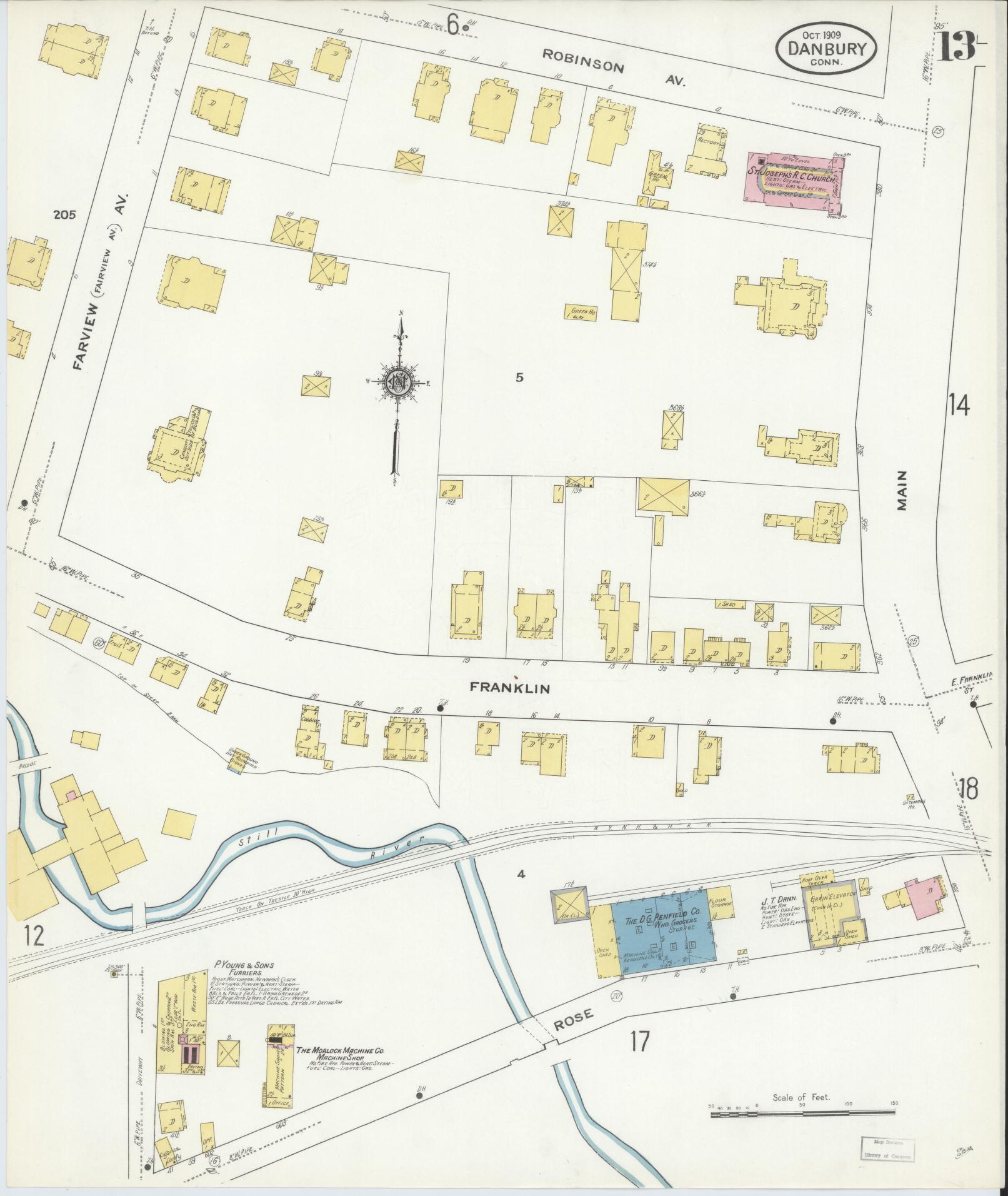Sanborn Fire Insurance Map from Danbury, Fairfield County, Connecticut (1909), Sheet #0013 - Complete Map Set gallery image, historic Sanborn map, vintage wall art, Connecticut Connecticut