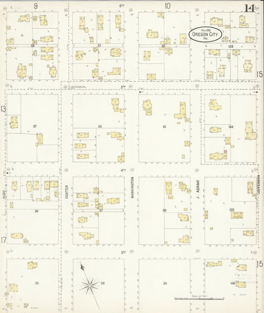Sanborn Fire Insurance Map from Oregon City, Clackamas County, Oregon (1900), Sheet #0014 - Historic Sanborn Fire Insurance Map Print, vintage old map wall art, antique decor, genealogy gift, Oregon Oregon map