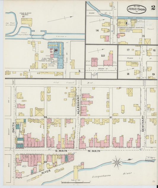 Sanborn Fire Insurance Map from Jersey Shore, Lycoming County, Pennsylvania (1891), Sheet #0002 - Historic Sanborn Fire Insurance Map Print, vintage old map wall art, antique decor, genealogy gift, Pennsylvania Pennsylvania map