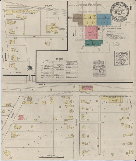 Sanborn Fire Insurance Map from Bethel, Clermont County, Ohio (1922), Sheet #0001 - Complete Map Set gallery image, historic Sanborn map, vintage wall art, Ohio Ohio