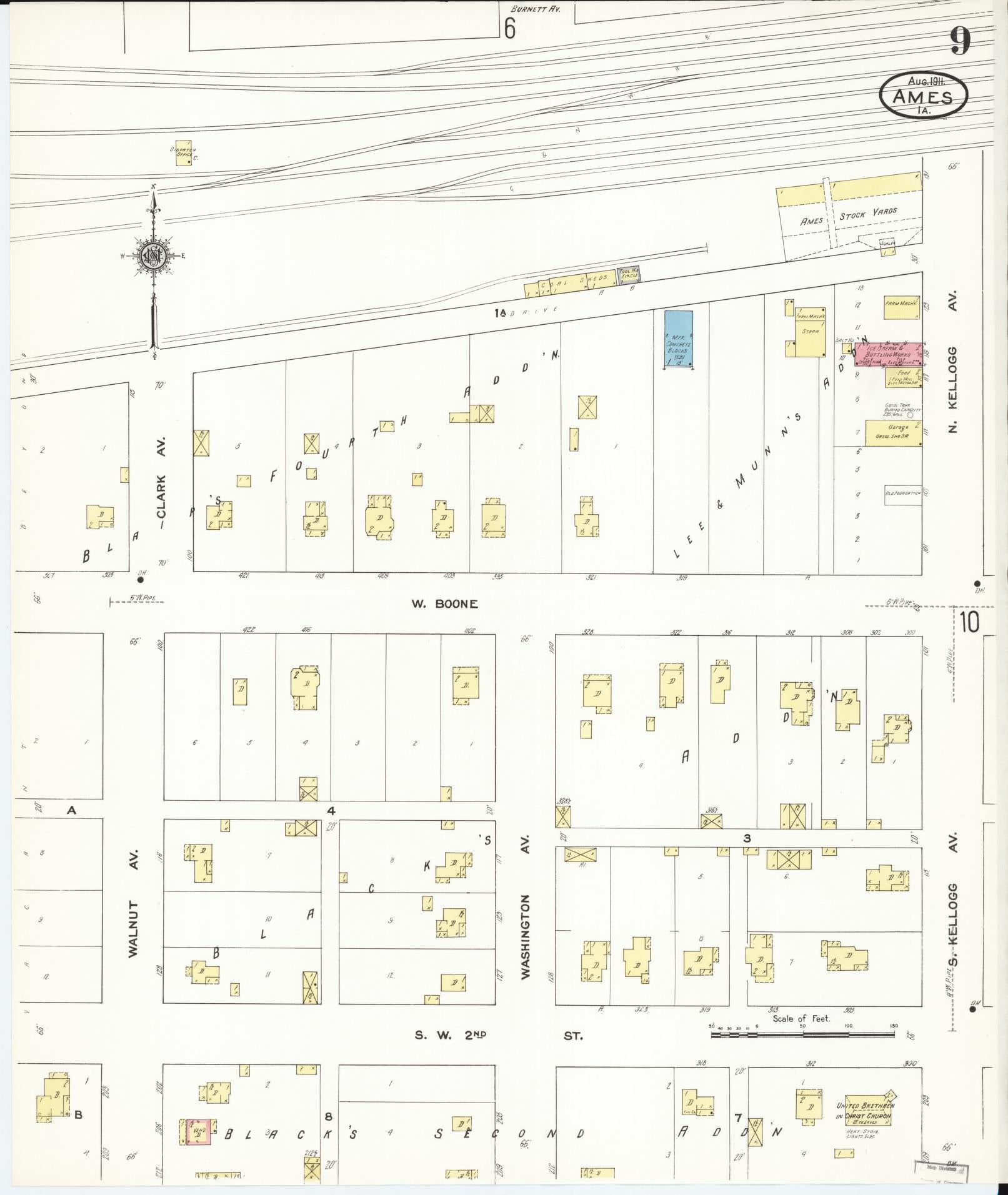 Sanborn Fire Insurance Map from Ames, Story County, Iowa (1911), Sheet #0009 - Historic Sanborn Fire Insurance Map Print, vintage old map wall art