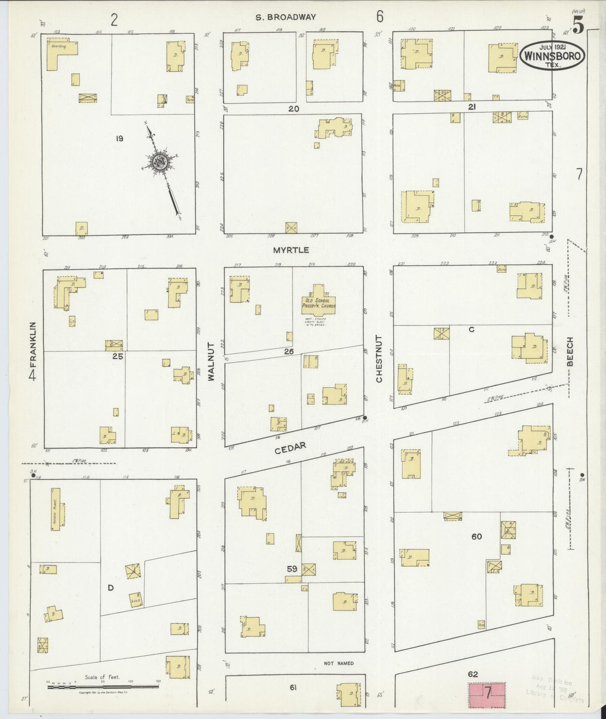 Sanborn Fire Insurance Map from Winnsboro, Wood County, Texas (1921), Sheet #0005 - Complete Map Set gallery image, historic Sanborn map, vintage wall art, Texas Texas