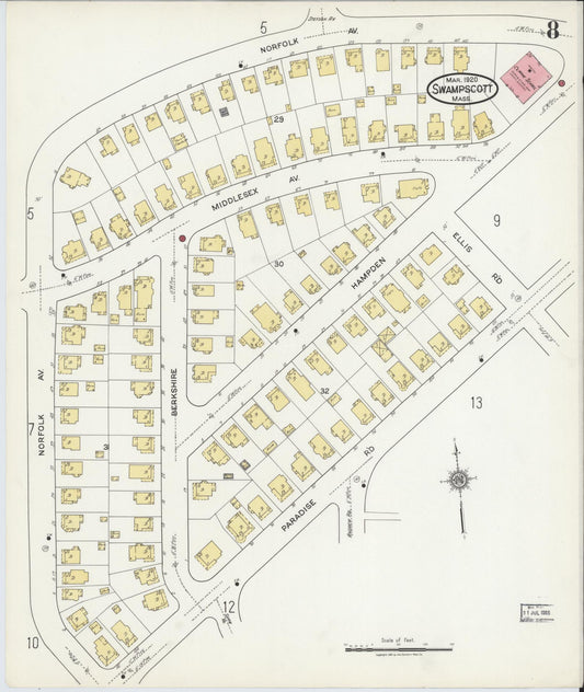 Sanborn Fire Insurance Map from Swampscott, Essex County, Massachusetts (1920), Sheet #0008 - Historic Sanborn Fire Insurance Map Print, vintage old map wall art, antique decor, genealogy gift, Massachusetts Massachusetts map