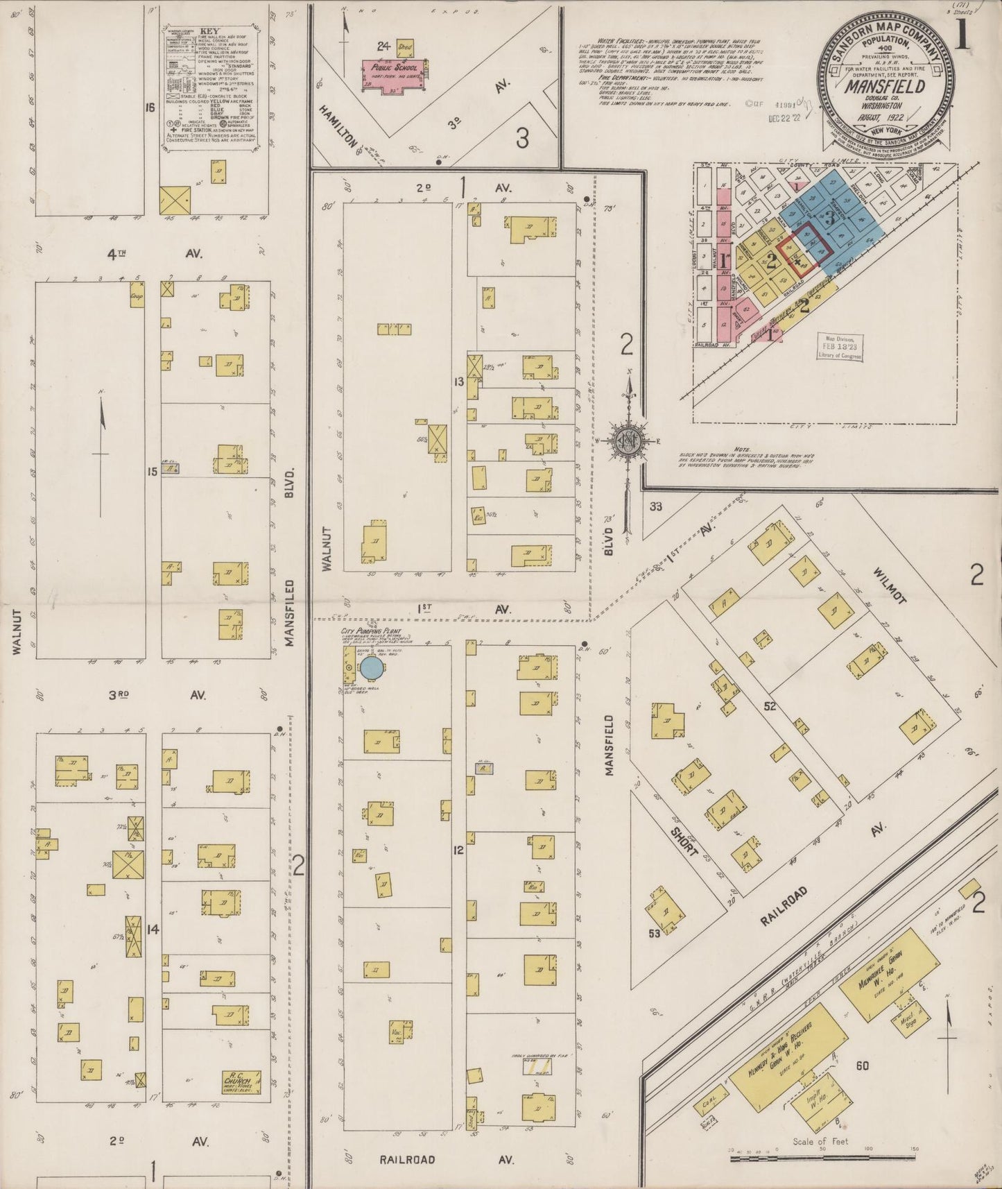Sanborn Fire Insurance Map from Mansfield, Douglas County, Washington (1922), Sheet #0001 - Historic Sanborn Fire Insurance Map Print, vintage old map wall art, antique decor, genealogy gift, Washington Washington map