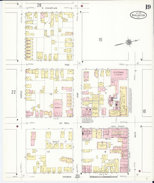 Sanborn Fire Insurance Map from Burlington, Chittenden County, Vermont (1912), Sheet #0019 - Historic Sanborn Fire Insurance Map Print, vintage old map wall art, antique decor, genealogy gift, Vermont Vermont map