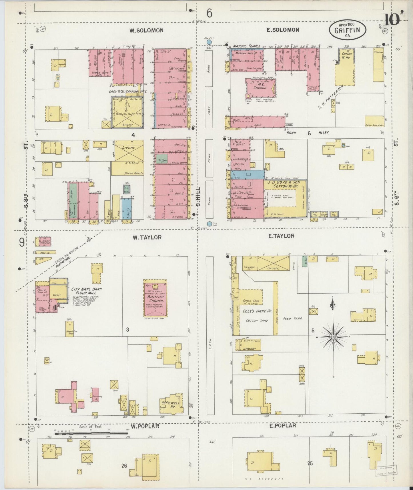 Sanborn Fire Insurance Map from Griffin, Spalding County, Georgia (1900), Sheet #0010 - Complete Map Set gallery image, historic Sanborn map, vintage wall art, Georgia Georgia