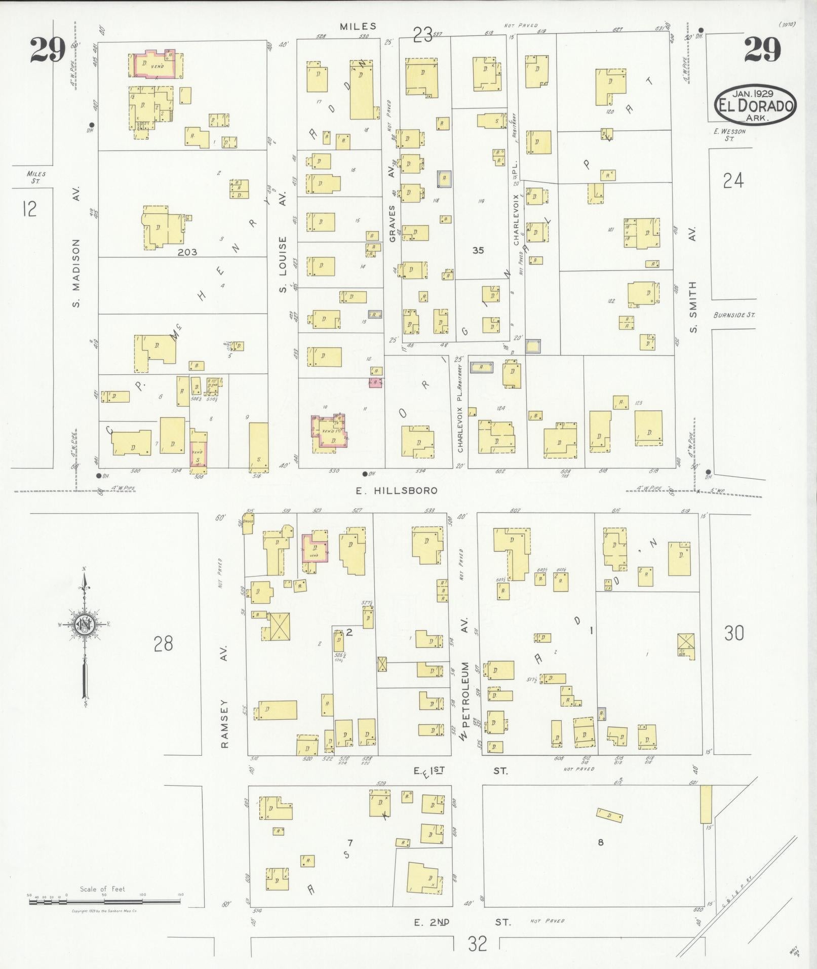 Sanborn Fire Insurance Map from El Dorado, Union County, Arkansas (1929), Sheet #0029 - Historic Sanborn Fire Insurance Map Print, vintage old map wall art, antique decor, genealogy gift, Arkansas Arkansas map
