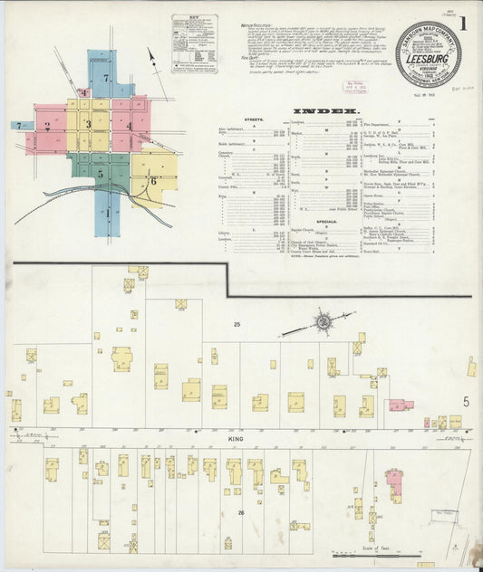 Sanborn Fire Insurance Map from Leesburg, Loudoun County, Virginia (1912), Sheet #0001 - Complete Map Set gallery image, historic Sanborn map, vintage wall art, Virginia Virginia