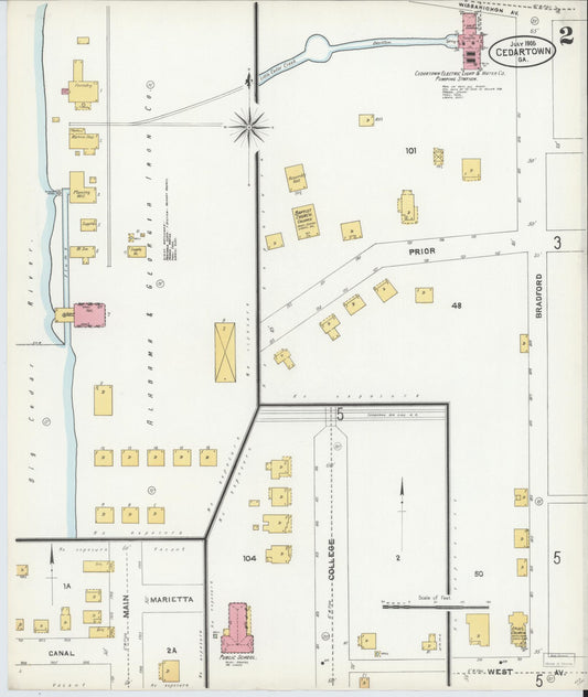 Sanborn Fire Insurance Map from Cedartown, Polk County, Georgia (1905), Sheet #0002 - Historic Sanborn Fire Insurance Map Print, vintage old map wall art, antique decor, genealogy gift, Georgia Georgia map