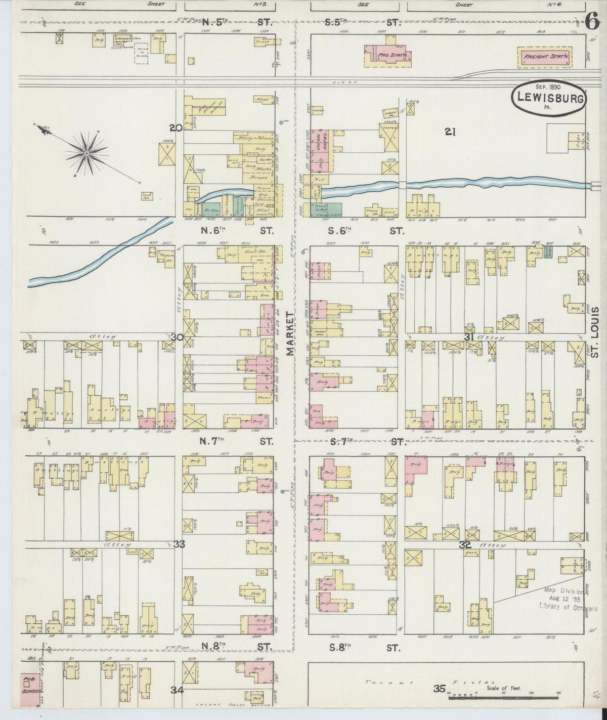 Sanborn Fire Insurance Map from Lewisburg, Union County, Pennsylvania (1890), Sheet #0006 - Complete Map Set gallery image, historic Sanborn map, vintage wall art, Pennsylvania Pennsylvania