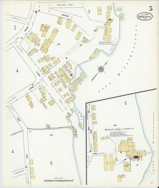 Sanborn Fire Insurance Map from Meredith, Belknap County, New Hampshire (1912), Sheet #0005 - Historic Sanborn Fire Insurance Map Print, vintage old map wall art, antique decor, genealogy gift, New Hampshire New Hampshire map