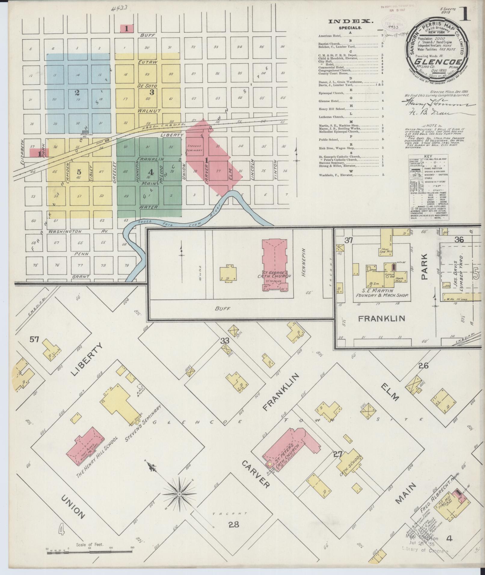 Sanborn Fire Insurance Map from Glencoe, Mcleod County, Minnesota (1893), Sheet #0001 - Complete Map Set gallery image, historic Sanborn map, vintage wall art, Minnesota Minnesota
