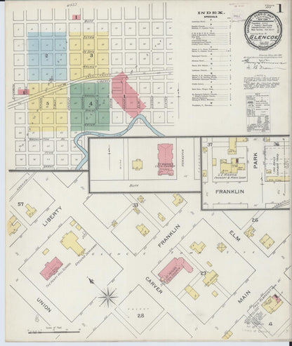 Sanborn Fire Insurance Map from Glencoe, Mcleod County, Minnesota (1893), Sheet #0001 - Complete Map Set gallery image, historic Sanborn map, vintage wall art, Minnesota Minnesota
