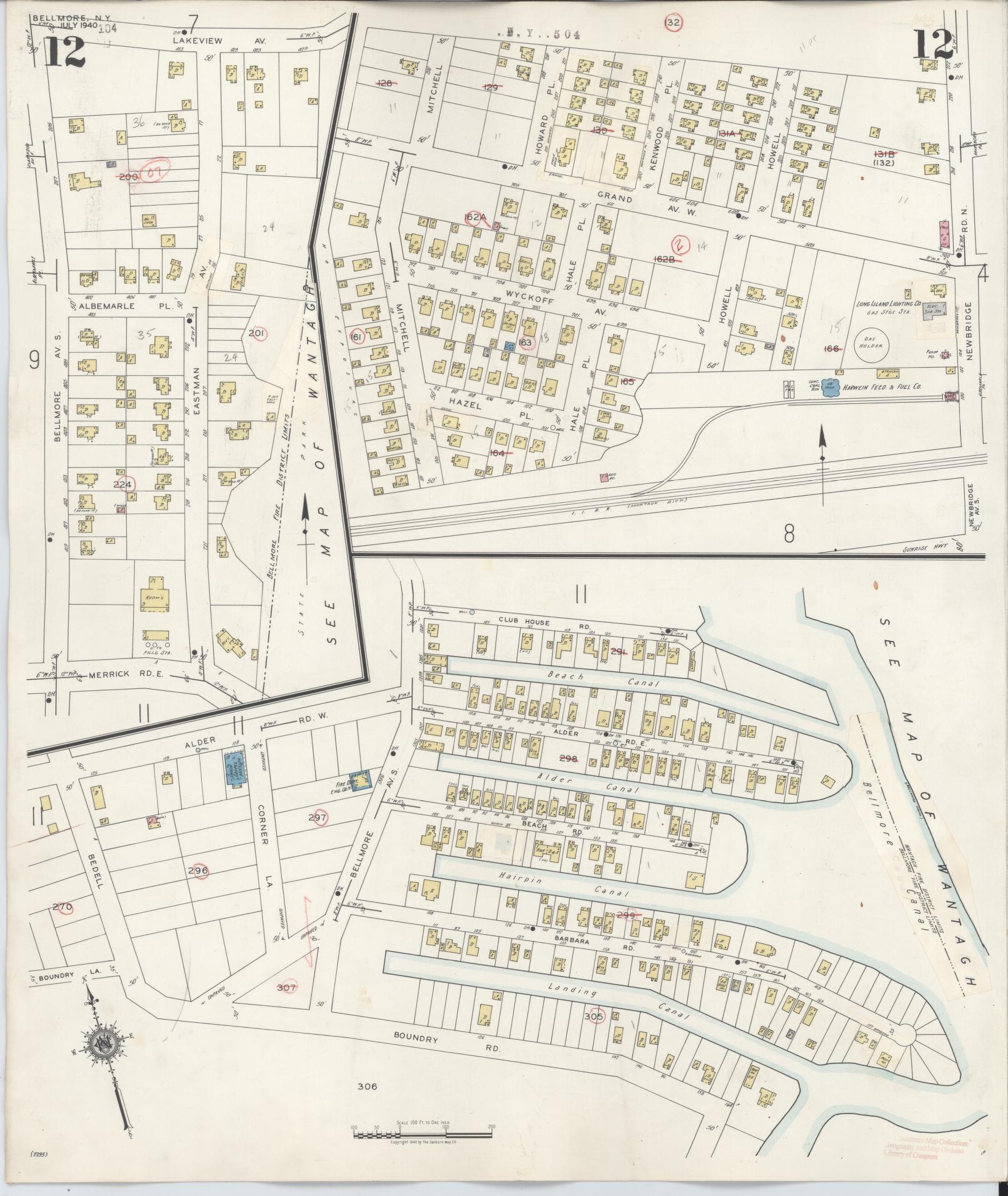 Sanborn Fire Insurance Map from Bellmore, Nassau County, New York (1945), Sheet #0012 - Historic Sanborn Fire Insurance Map Print, vintage old map wall art, antique decor, genealogy gift, New York New York map