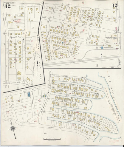 Sanborn Fire Insurance Map from Bellmore, Nassau County, New York (1945), Sheet #0012 - Historic Sanborn Fire Insurance Map Print, vintage old map wall art, antique decor, genealogy gift, New York New York map