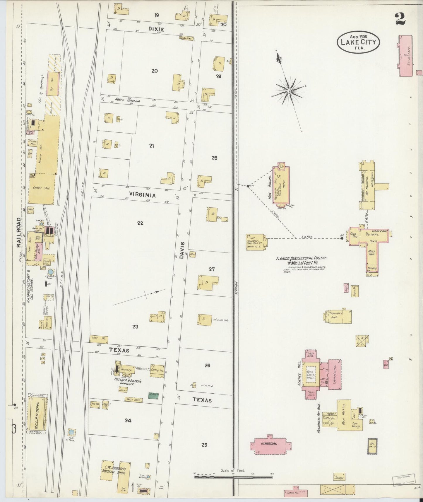 Sanborn Fire Insurance Map from Lake City, Columbia County, Florida (1906), Sheet #0002 - Historic Sanborn Fire Insurance Map Print, vintage old map wall art, antique decor, genealogy gift, Florida Florida map